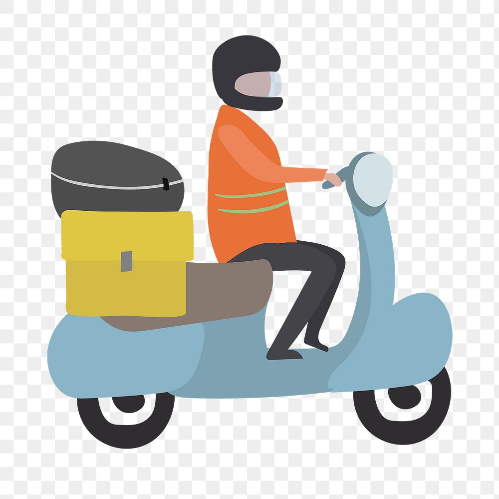 Delivery man png clipart, riding motorcycle on transparent background