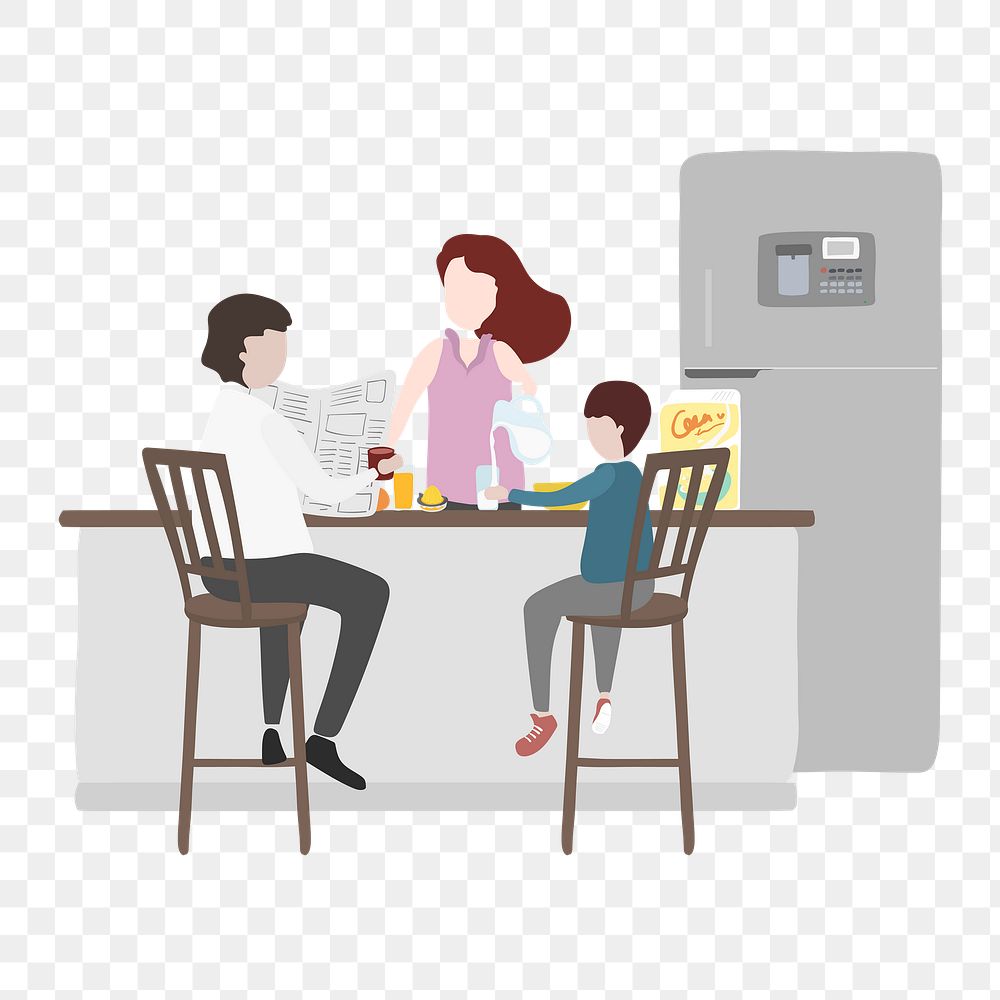 Family having breakfast png clipart, cartoon illustration
