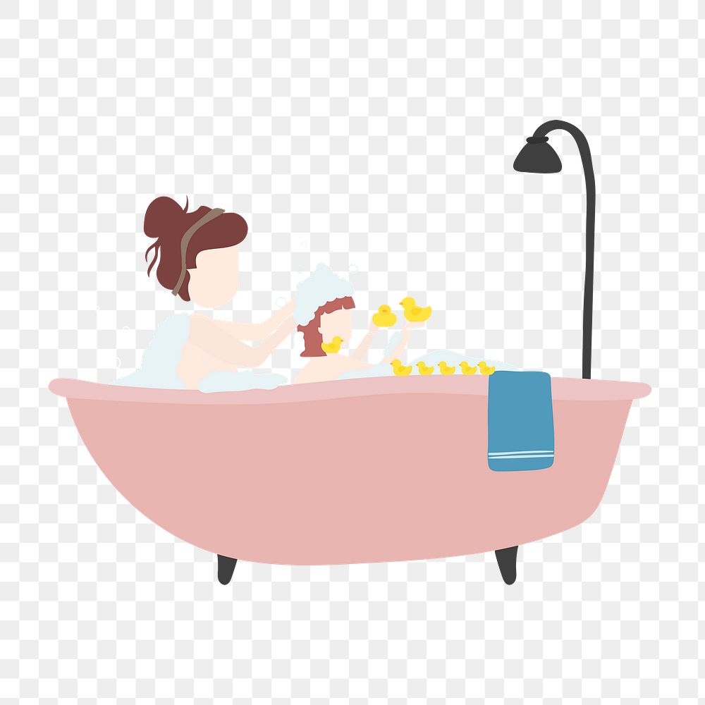 Woman bathing png clipart, daily routine illustration