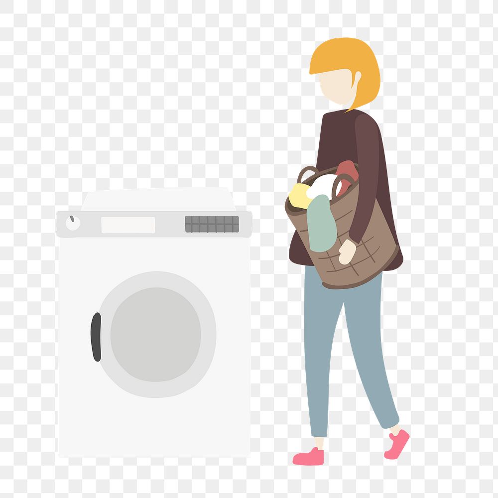 Woman png doing laundry clipart, house chore, housewife illustration