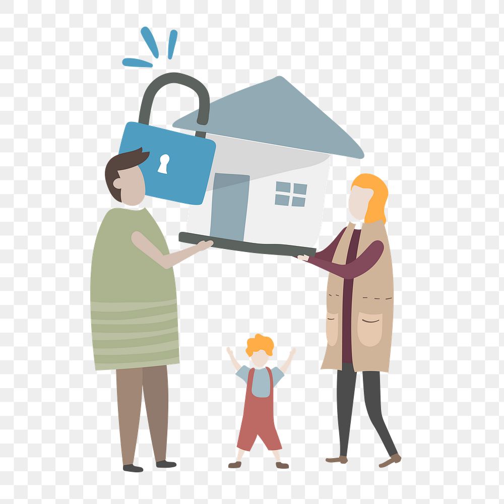 Family's first home png clipart, real estate cartoon illustration