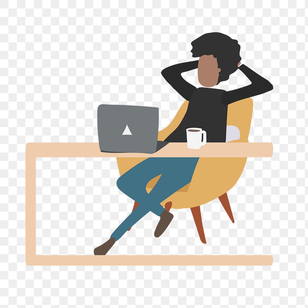 Man png using laptop clipart, working from home, character illustration