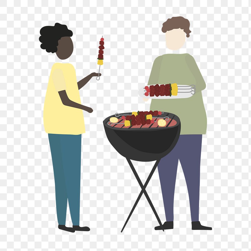 Friends png hanging out clipart, having bbq, cartoon illustration