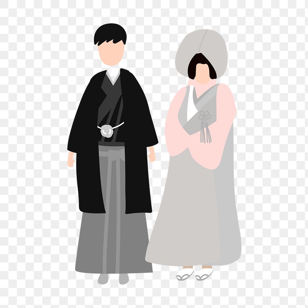 Japanese png traditional wedding costume clipart, bride and groom illustration