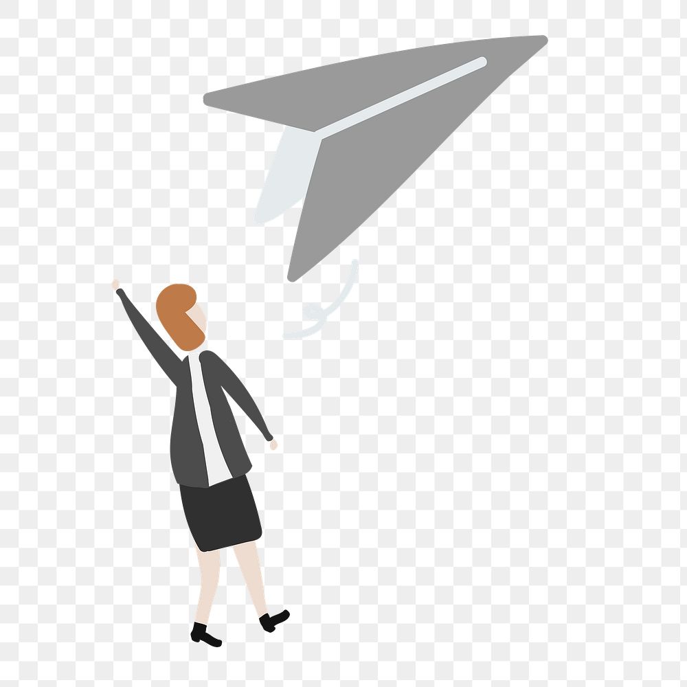Business launch png clipart, woman with paper plane illustration