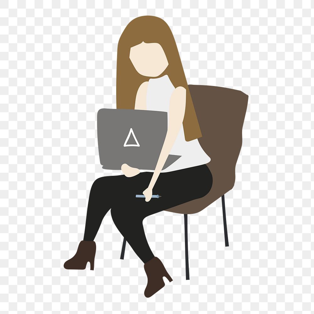 Woman png working on laptop clipart, character illustration