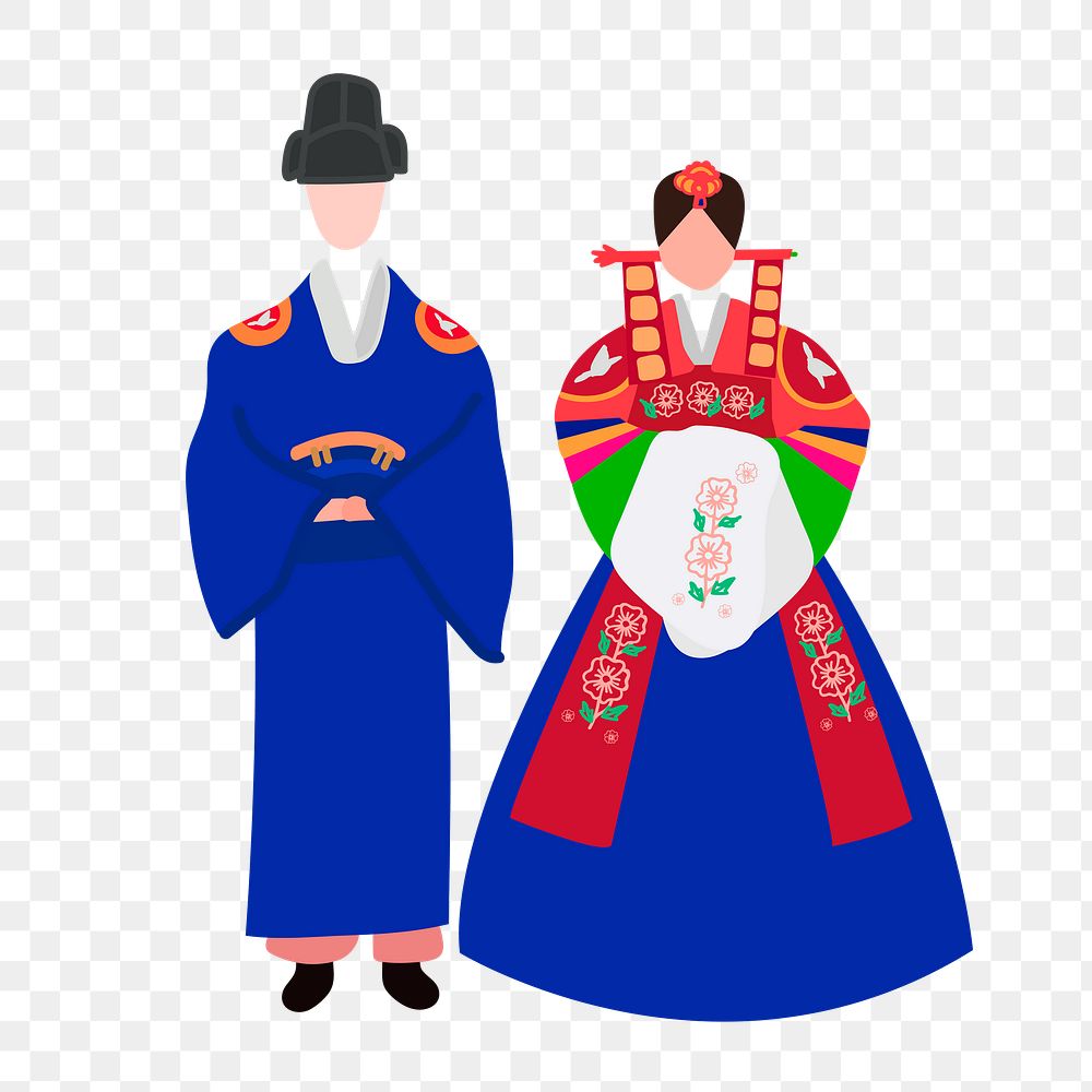 Korean png traditional wedding costume clipart, bride and groom illustration