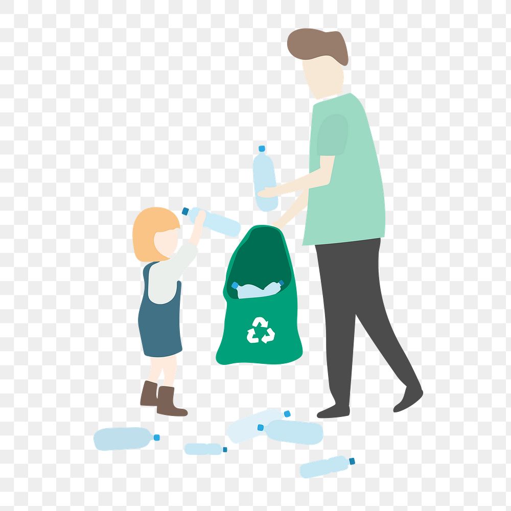 Family png picking rubbish clipart, recycle concept illustration