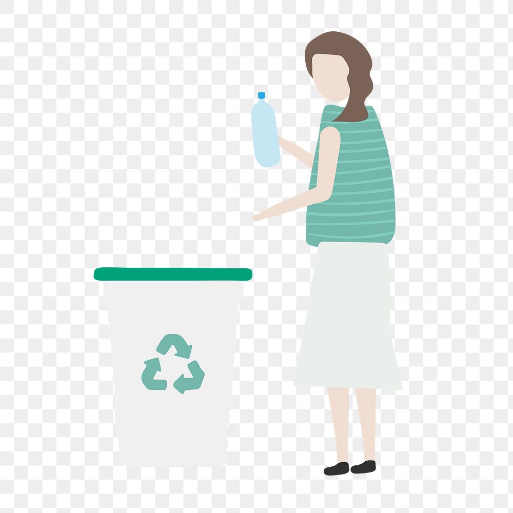 Woman png picking rubbish clipart, recycle concept illustration