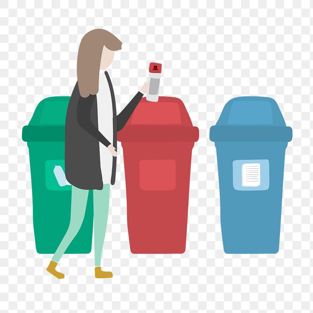 Woman recycling rubbish png clipart, environment illustration 
