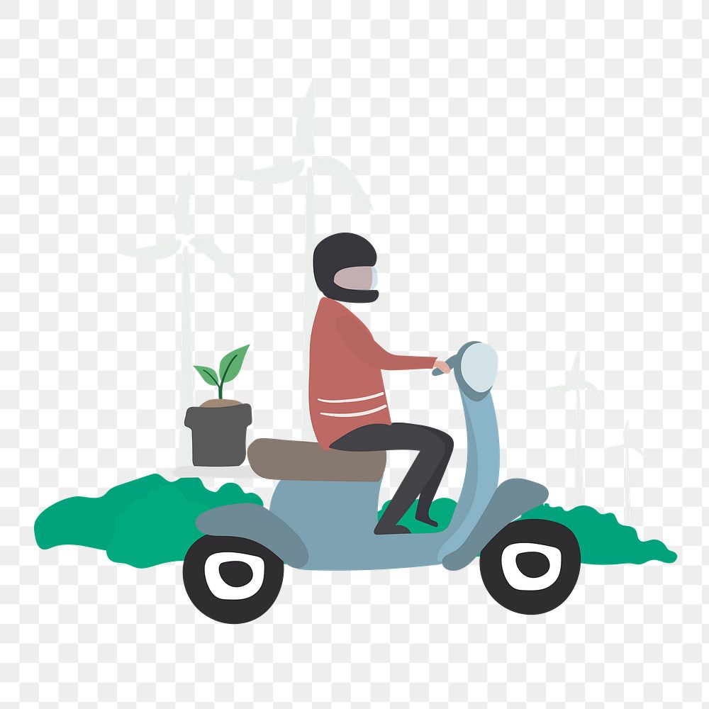 Man riding motorcycle png clipart, sustainable lifestyle illustration