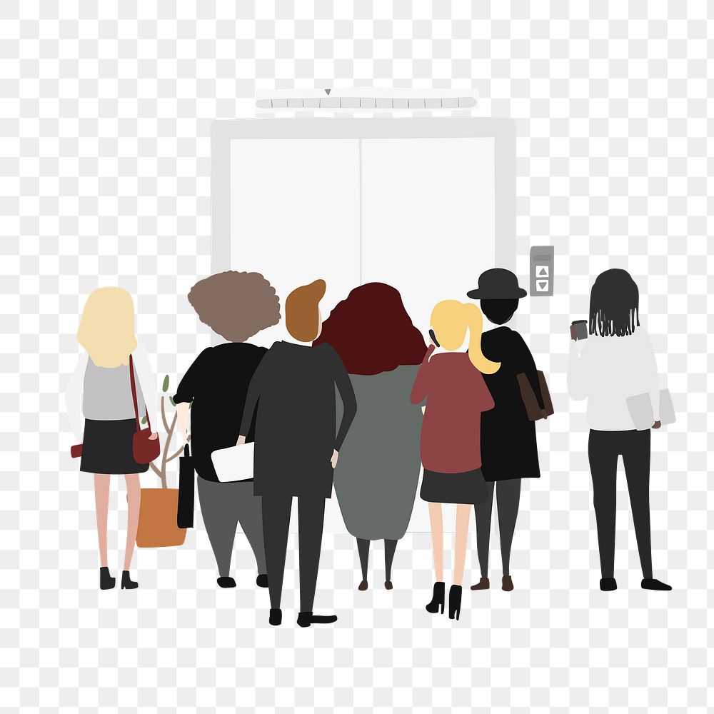 Business people png clipart, waiting for elevator