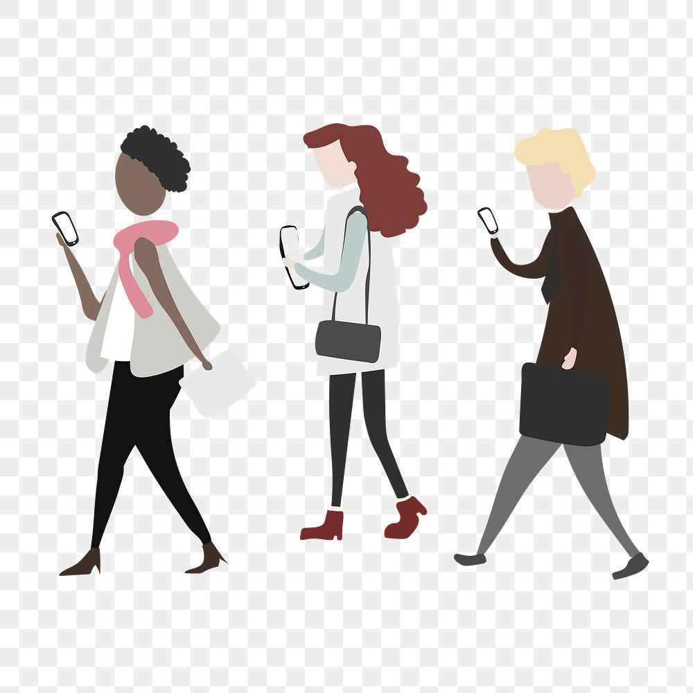 Women holding phones png clipart, cartoon illustration