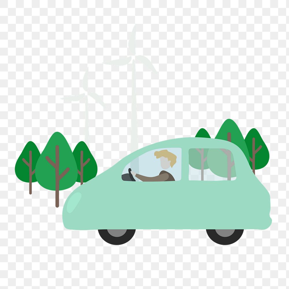 Man driving EV car png clipart, sustainable lifestyle illustration