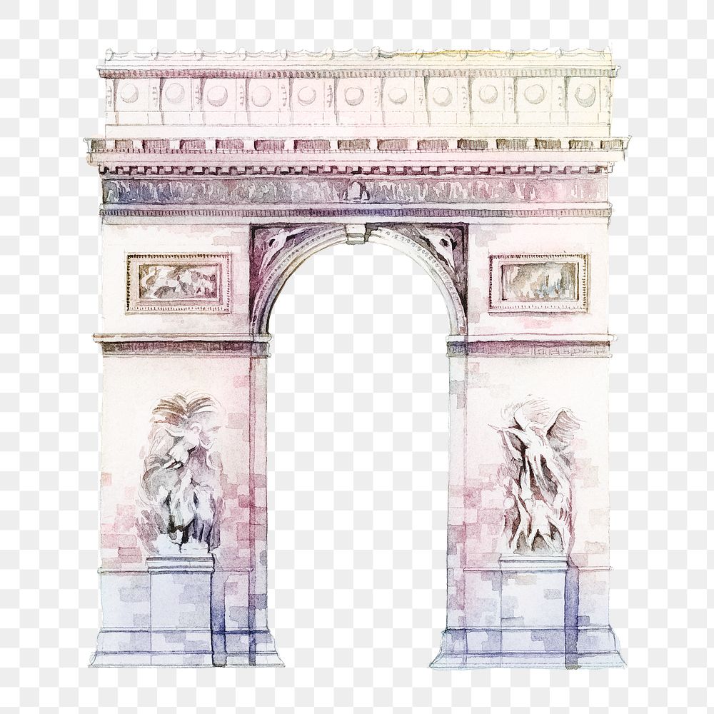 Arc de Triomphe png watercolor clipart, Paris historical landmark, transparent background