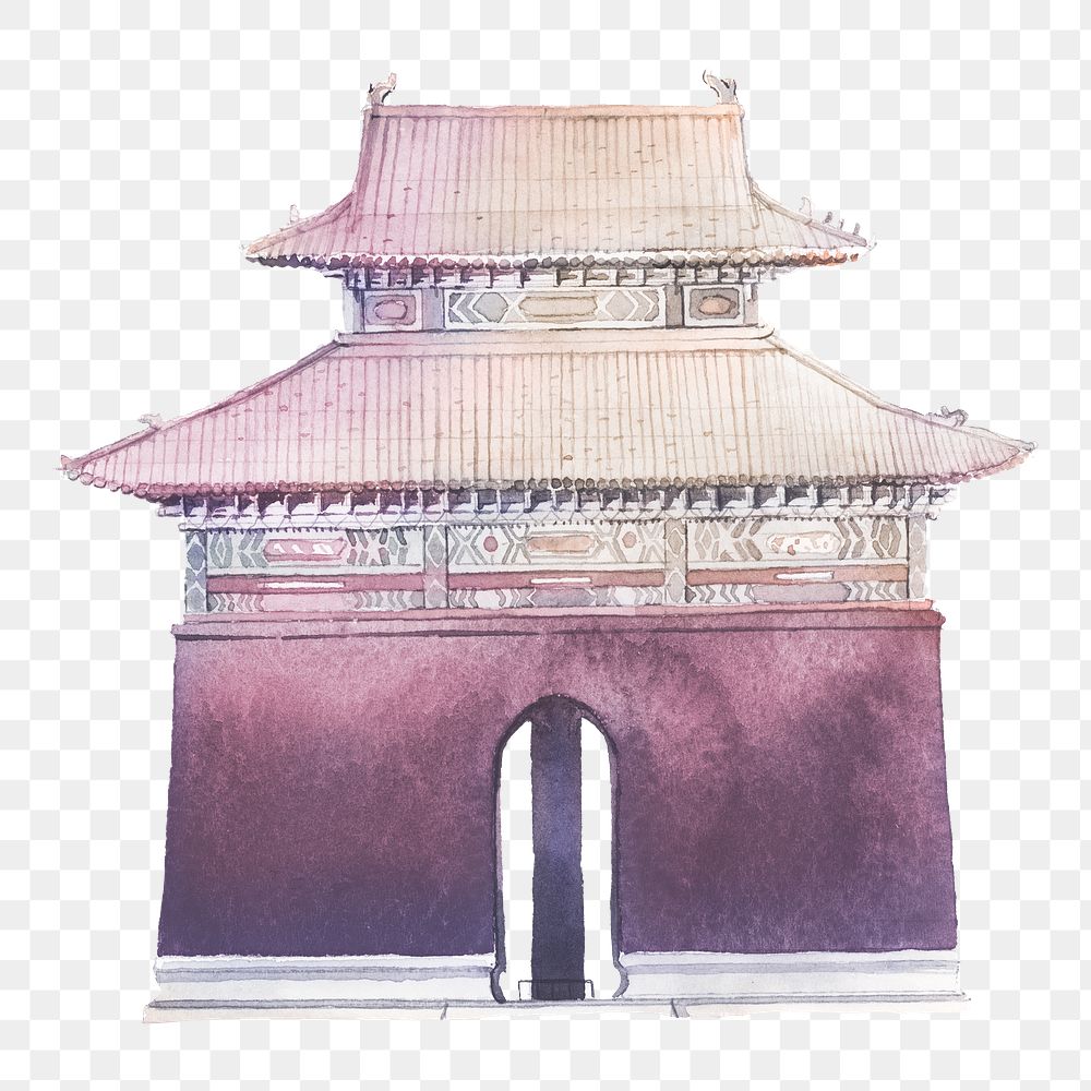 Ming Tombs png watercolor illustration, China tourist attraction, transparent background