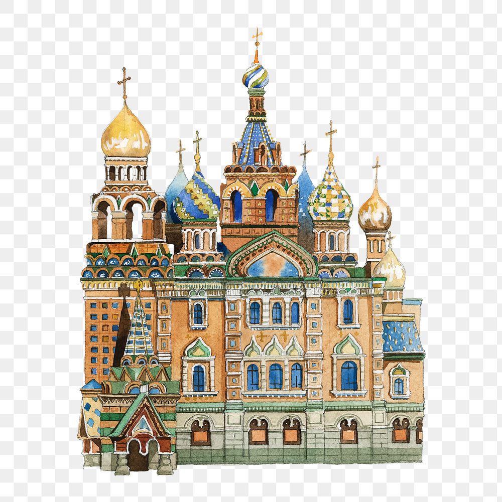 St. Basil's Cathedral png watercolor illustration, tourist attraction, transparent background