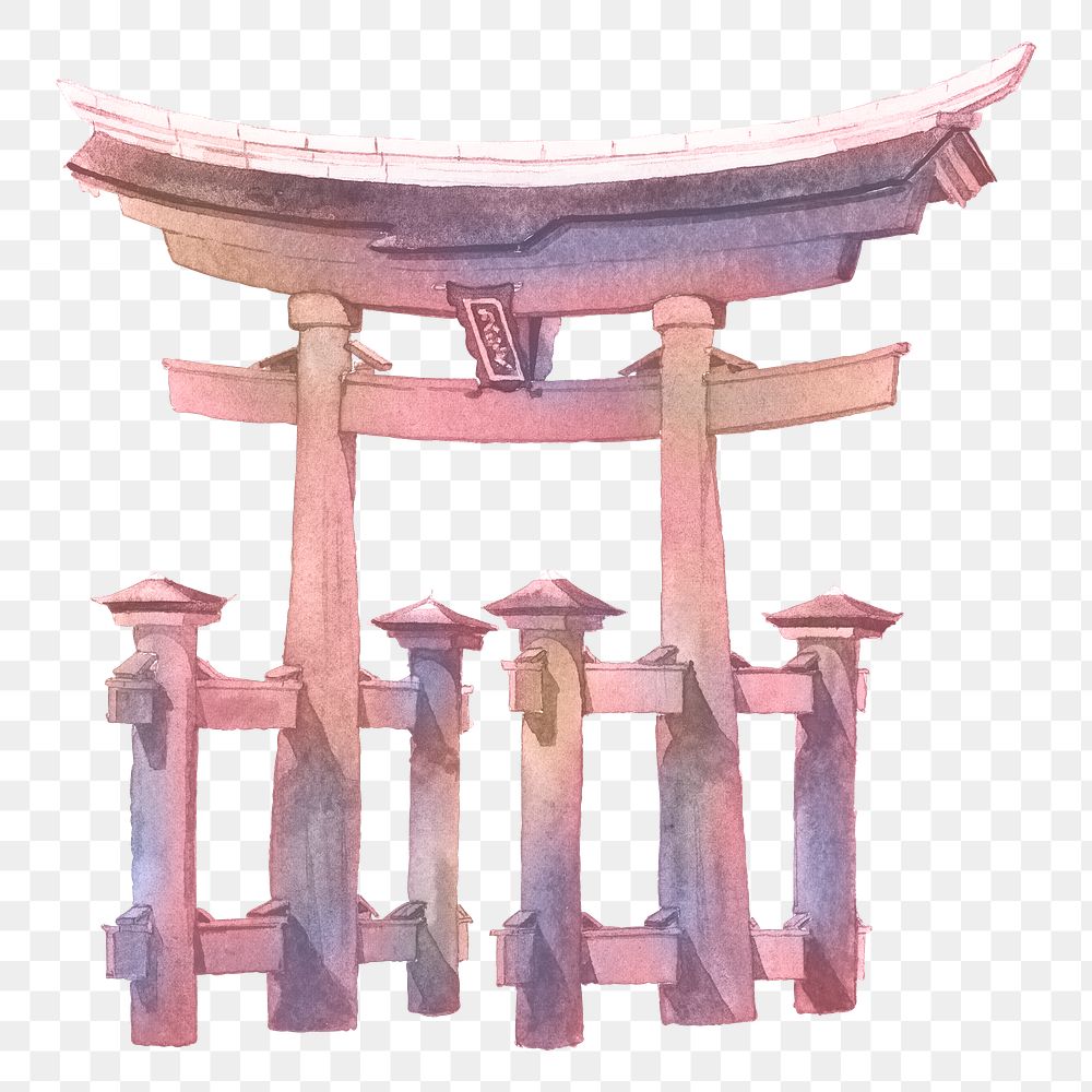 Kyoto Torii gate png watercolor sticker, Japanese architecture, transparent background