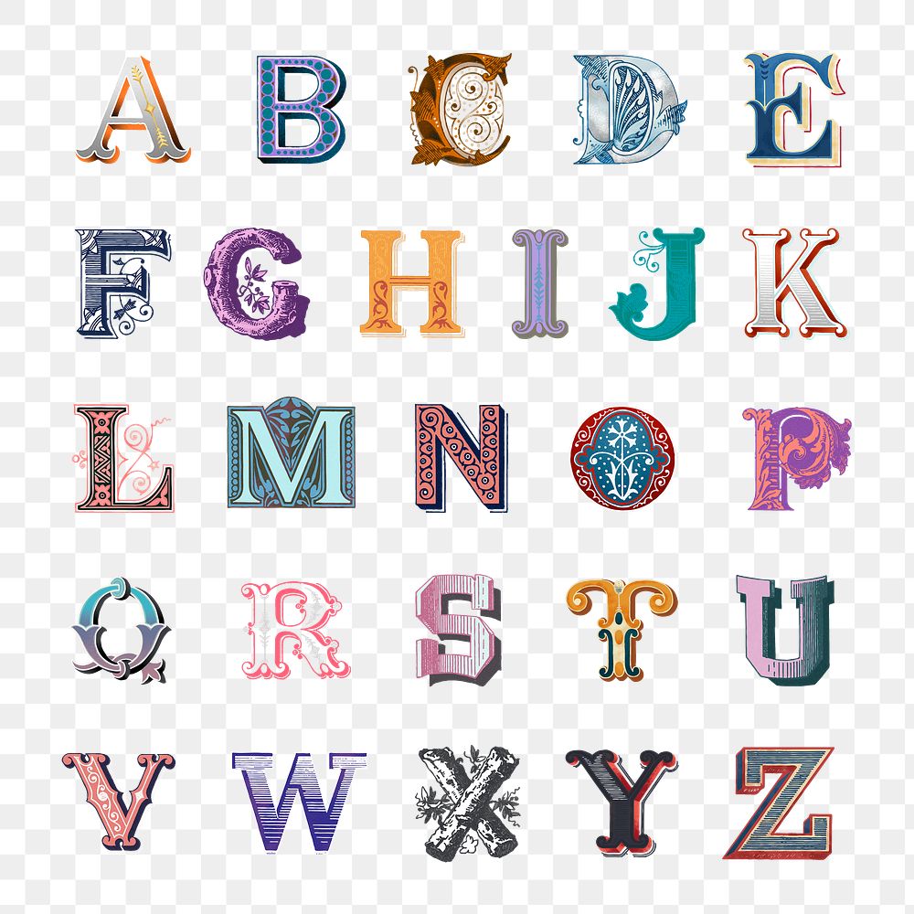 Printable a-z alphabet png vintage bold fonts typography