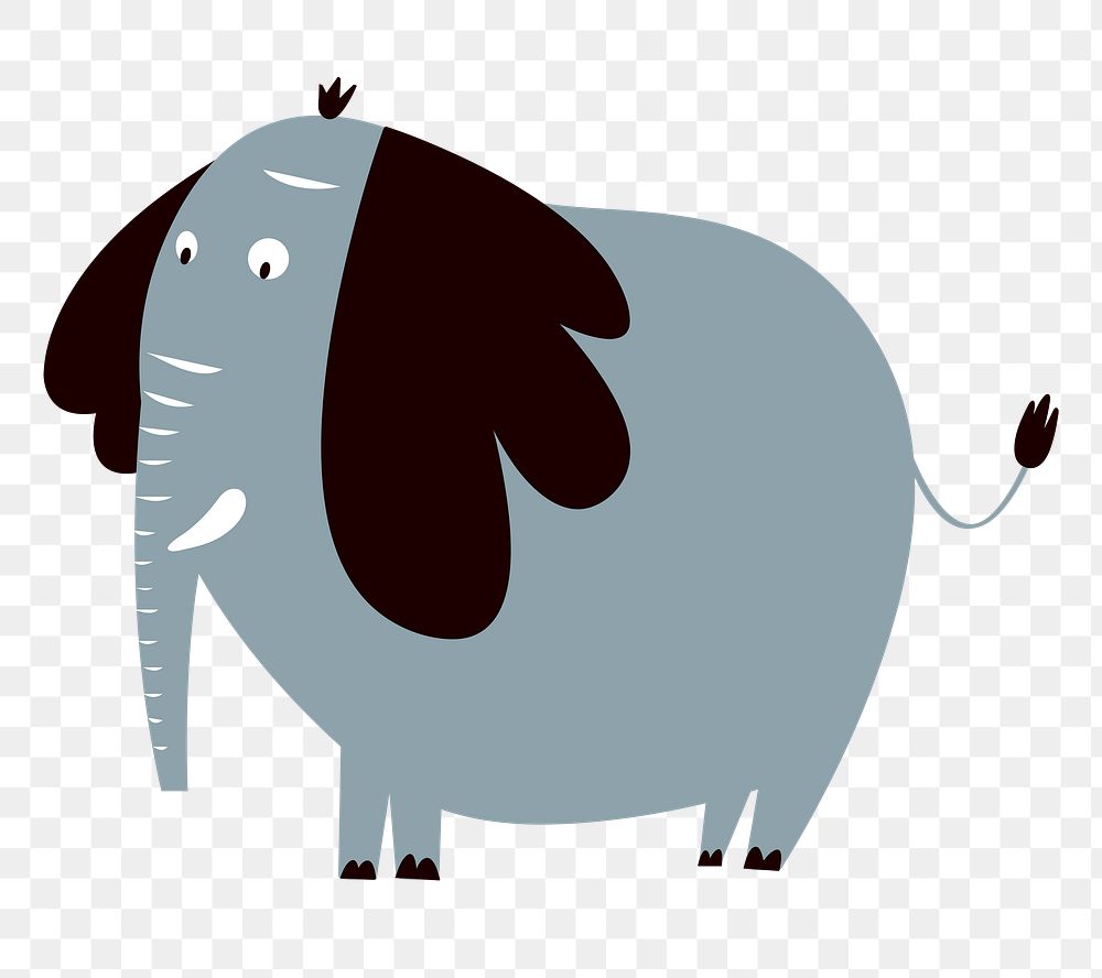 Elephant png animal sticker gray doodle cartoon for kids