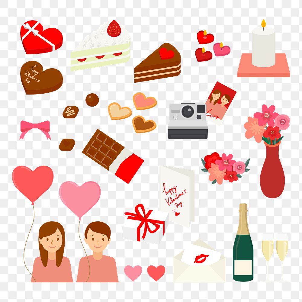 Cute Valentine&rsquo;s day stickers png greeting card decorations collection