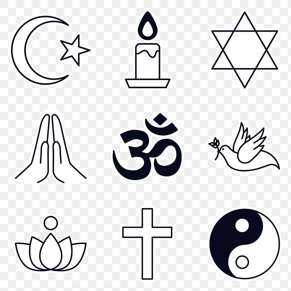Mixed religious symbols sticker design element set