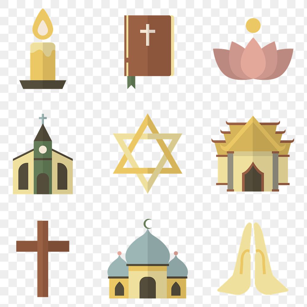 Mixed religious symbols design element set