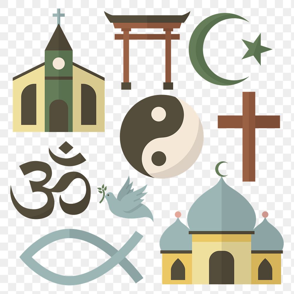 Mixed religious symbols design element set