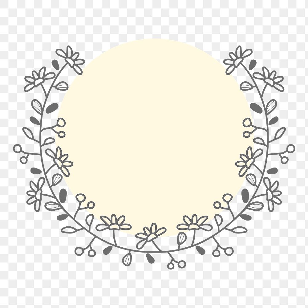 Floral logo element png, beige botanical illustration in transparent background