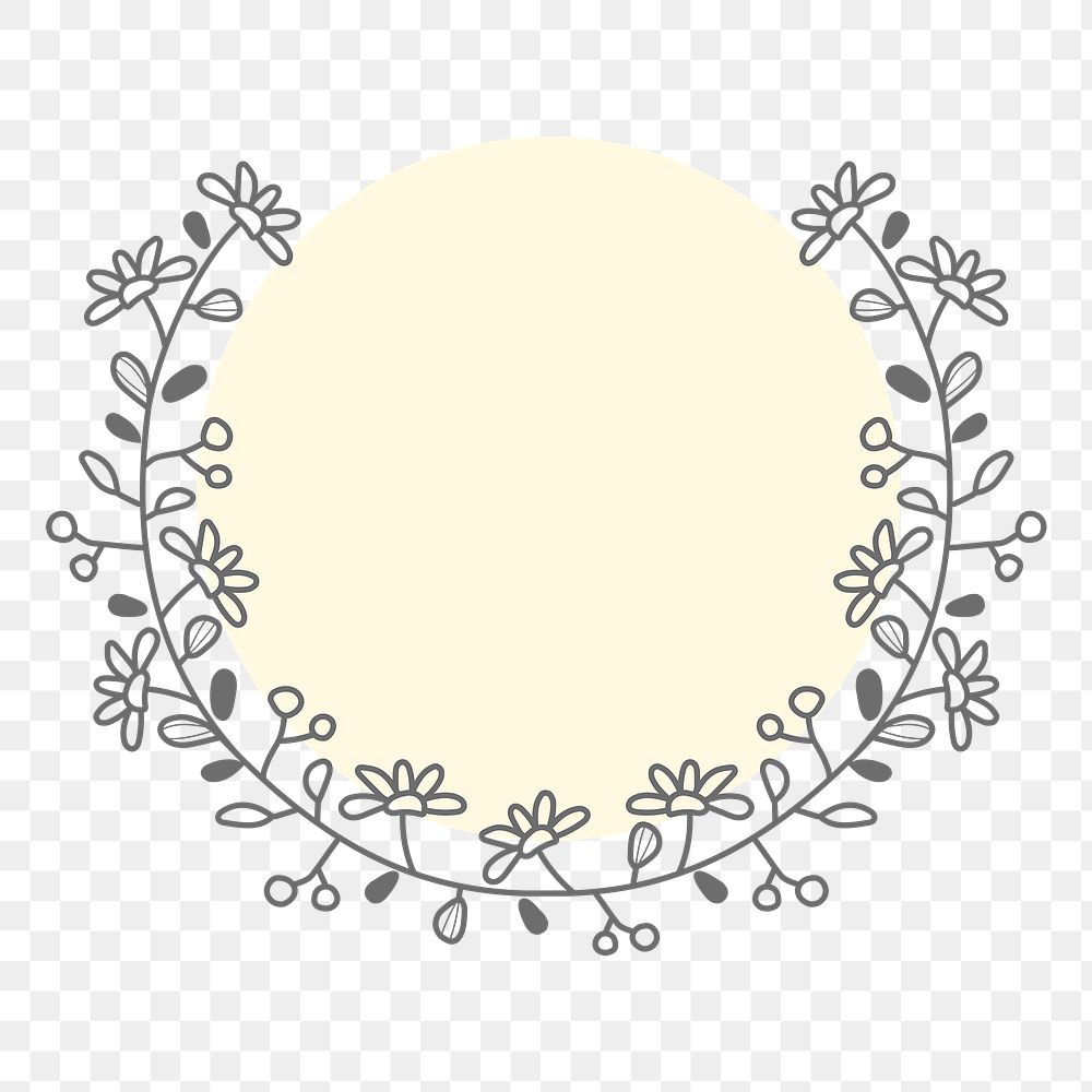 Floral logo element png, beige botanical illustration in transparent background