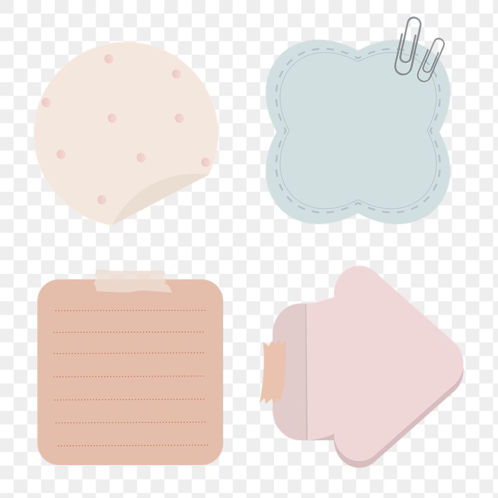 Set of different shape and color reminder notes on transparent vector