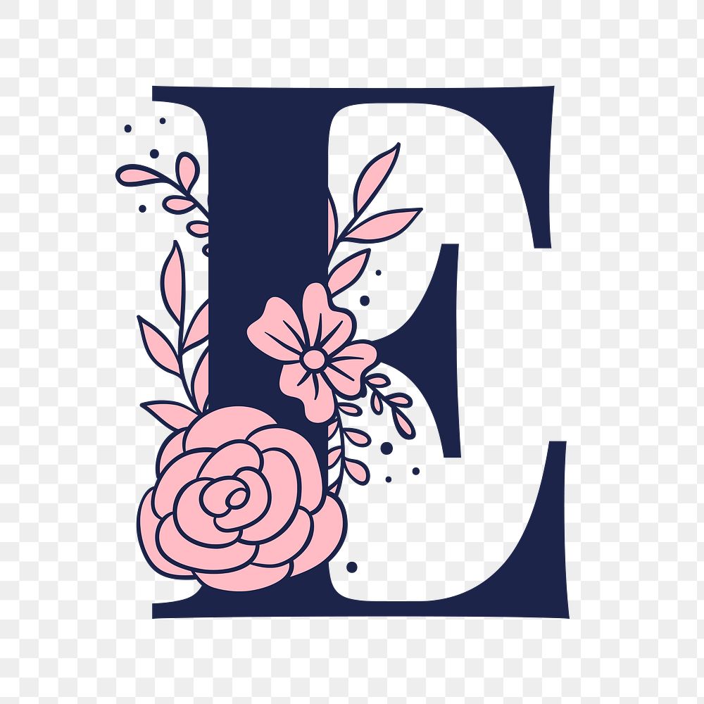 Letter E script png floral Premium PNG Sticker rawpixel