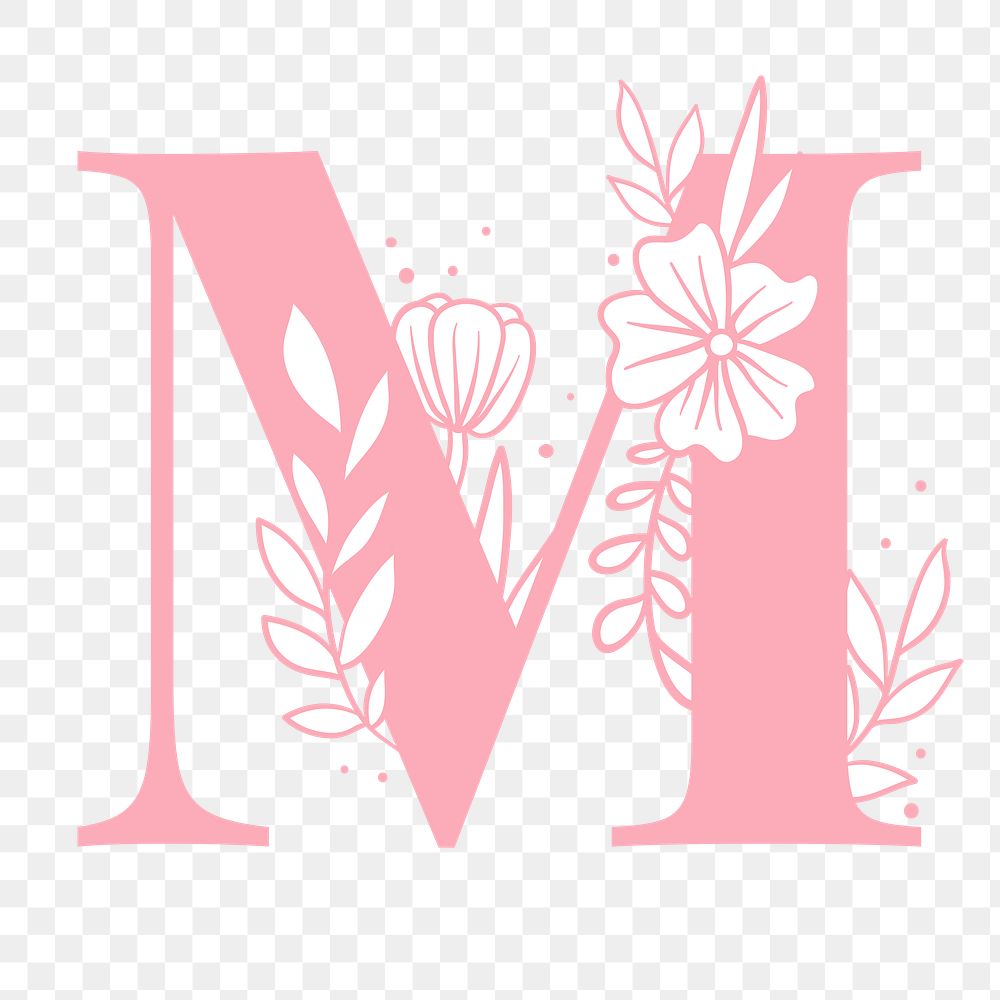 Watercolor Floral Script Monogram Letter M Sticker