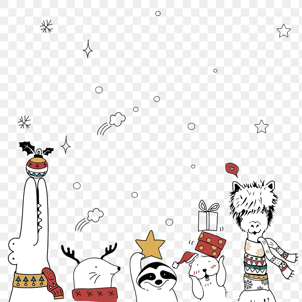 Christmas animal cartoon png hand drawn illustration for kids