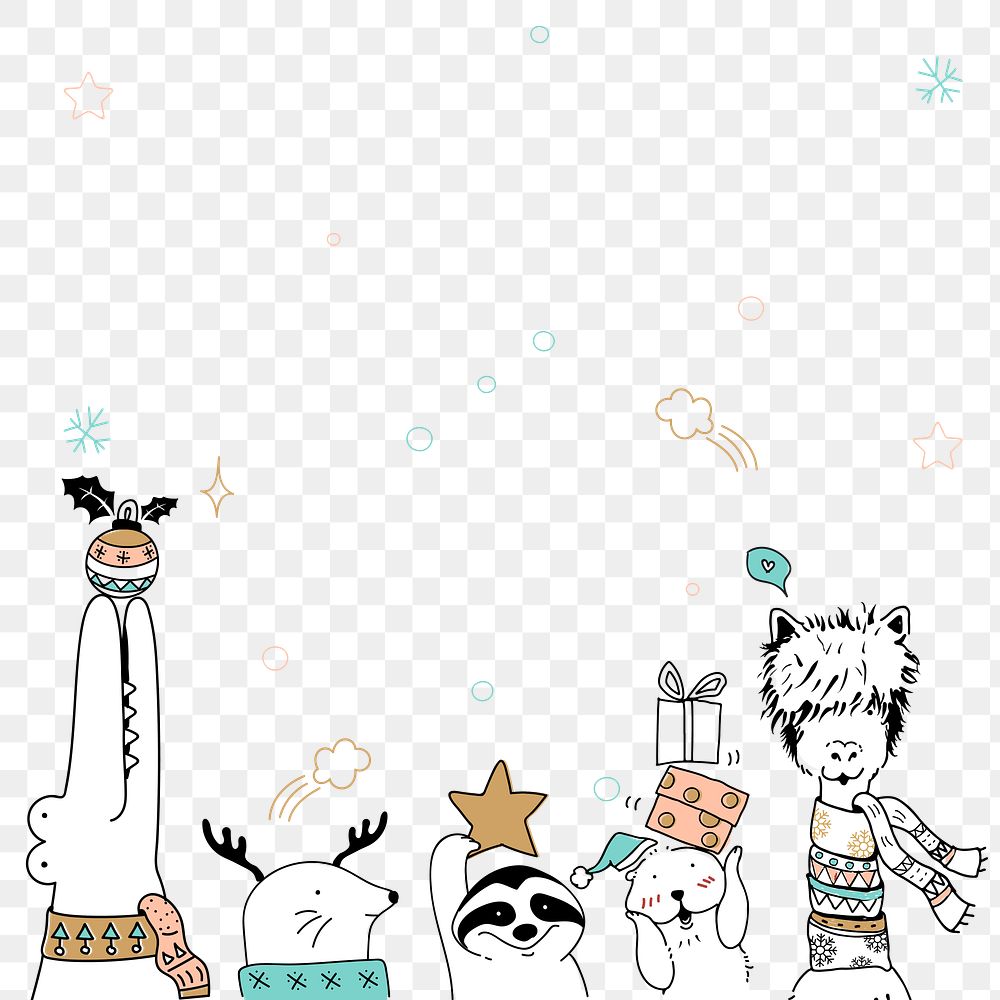Christmas animal cartoon png hand drawn illustration for kids