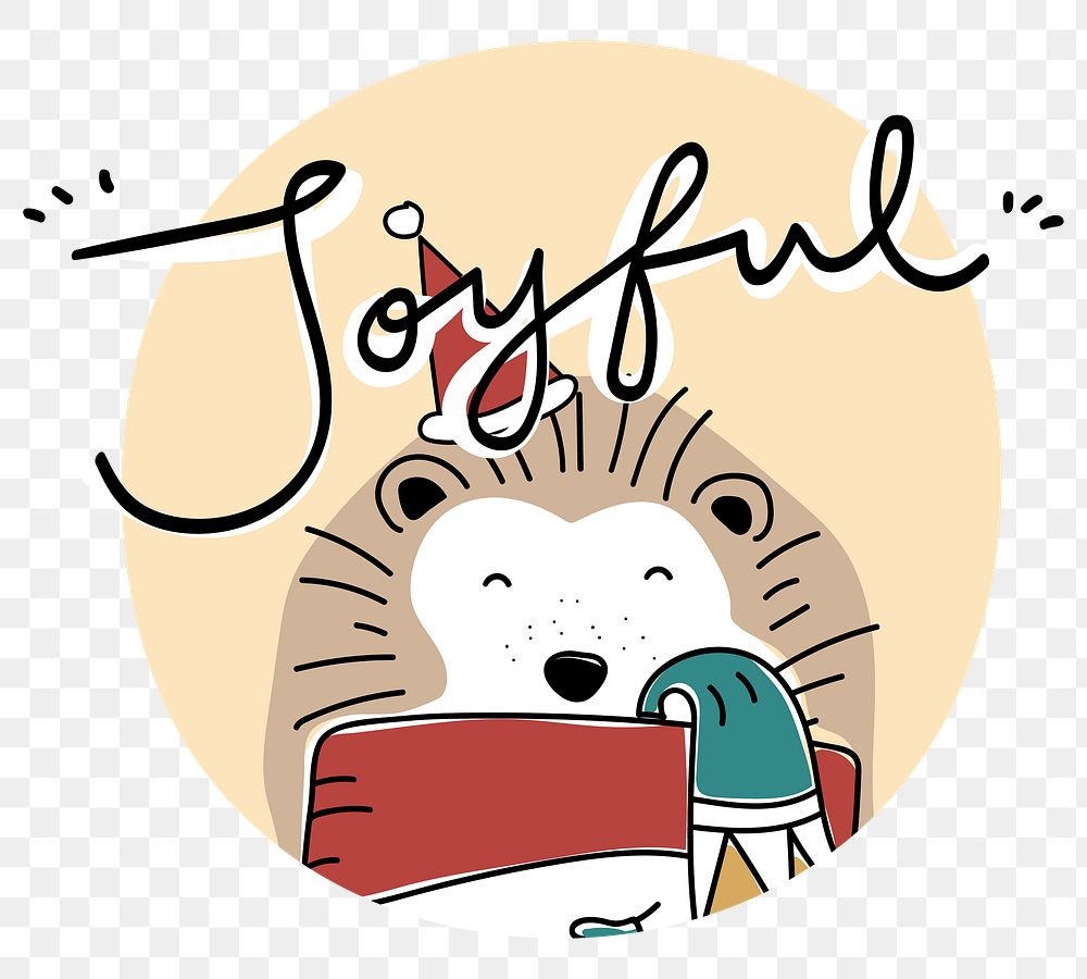 Hedgehog Christmas joyful wish png cute sticker
