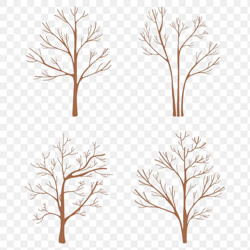 Brown dry tree sticker design element set