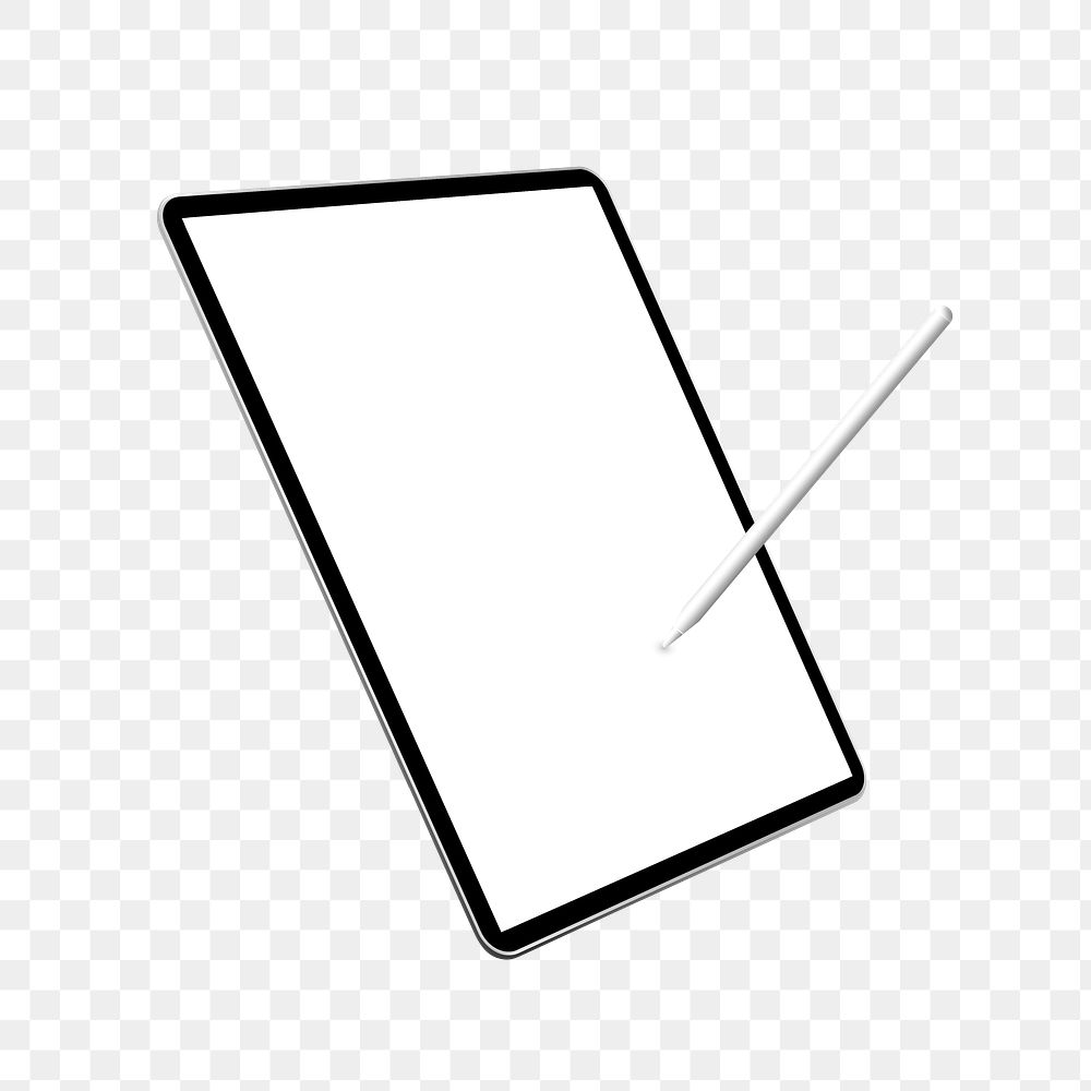 Stylus with digital tablet screen mockup transparent png