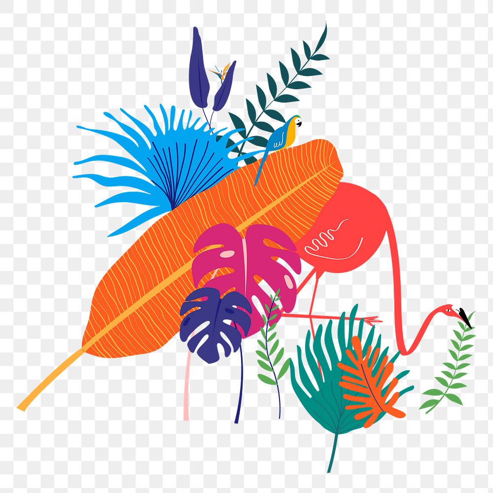 Flamingo and parrot png border clip art, aesthetic botanical graphic element on transparent background 