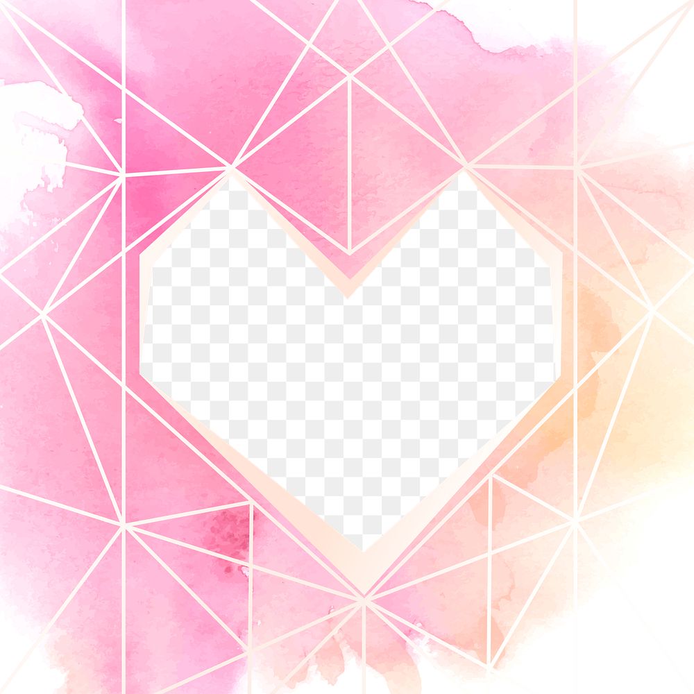 Geometric heart design png border in watercolor