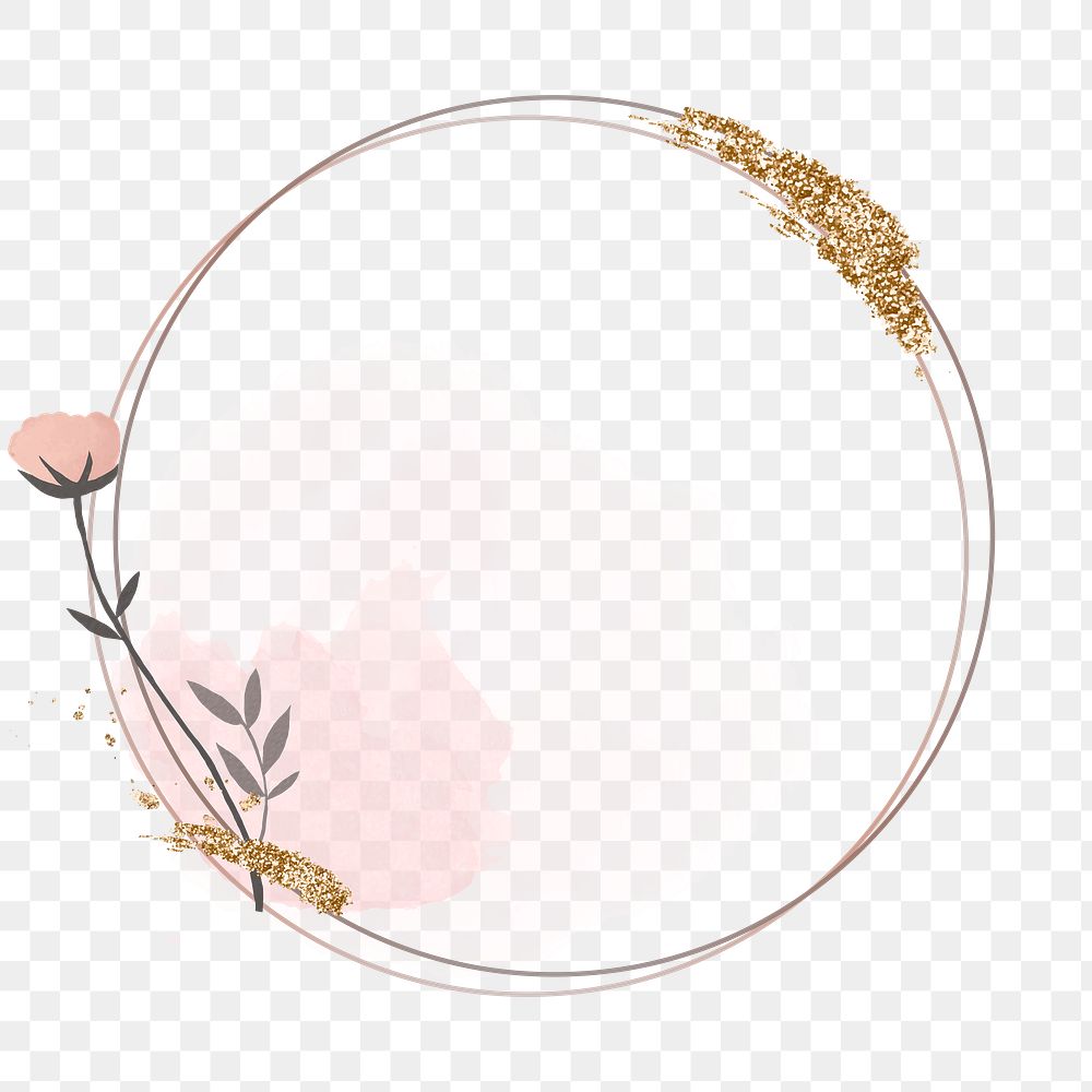 Aesthetic circle frame png collage element, pink and gold glittery design
