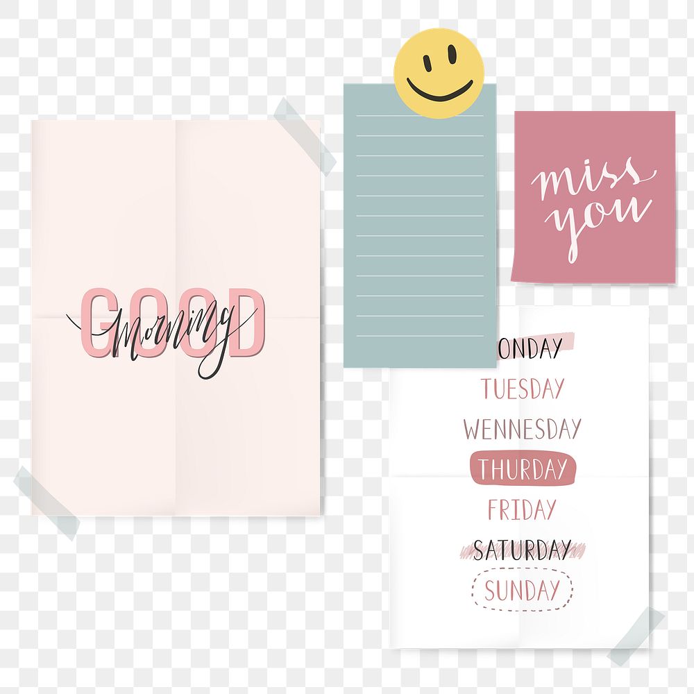 Cute png daily notes on transparent background