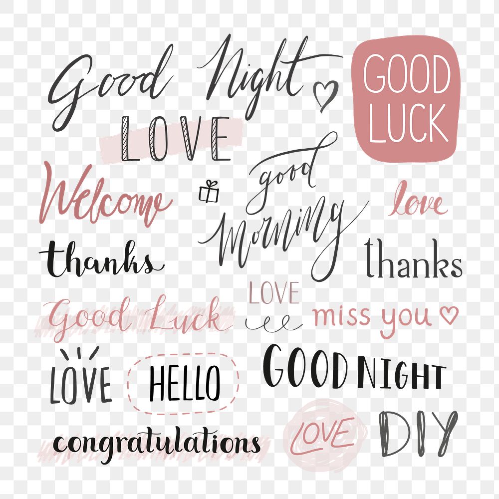 Lovely png calligraphy stickers transparent set