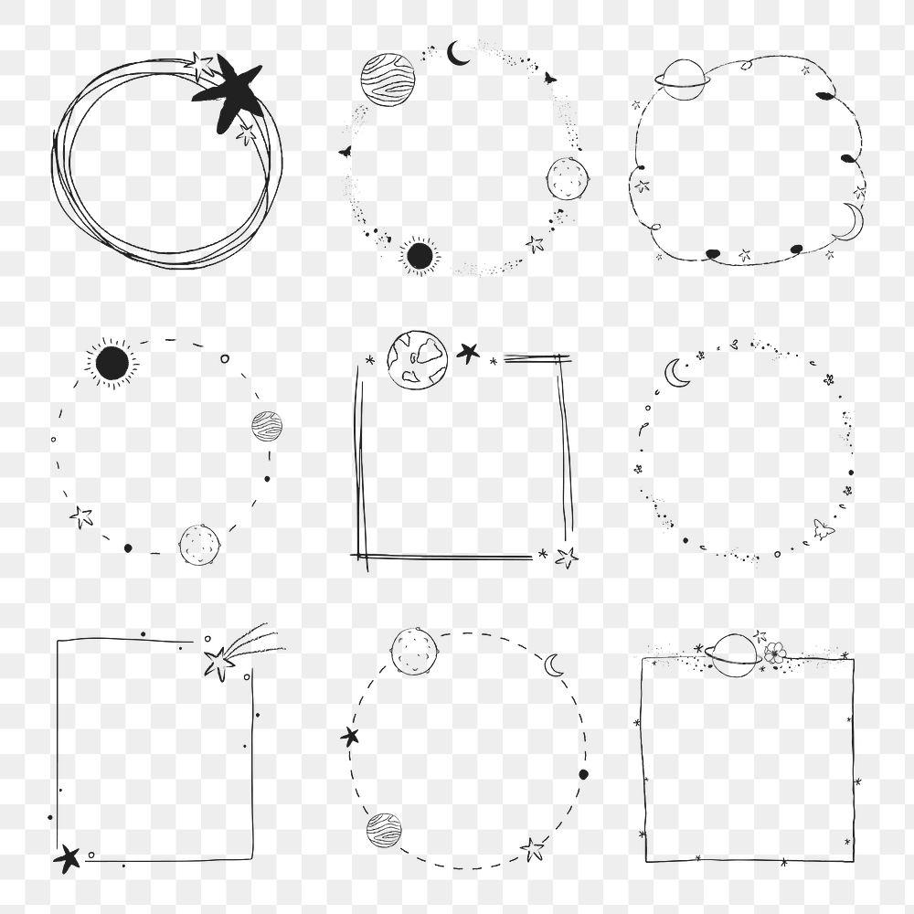 Minimal line art galaxy frame set transparent png