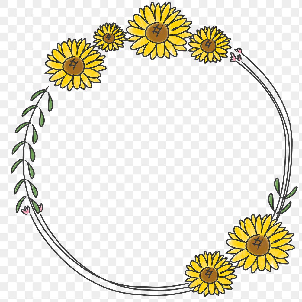 Hand drawn sunflower wreath transparent png