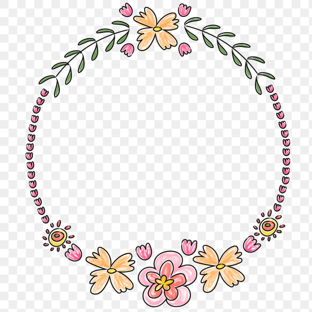 Cute doodle floral wreath transparent png