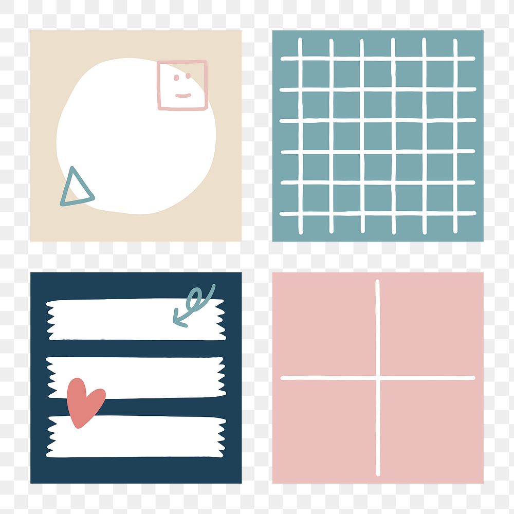 Squared notepaper png, pastel notepaper, stationery collage element, transparent background set