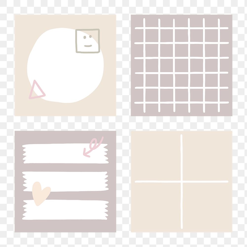 PNG squared beige notepaper, stationery collage element, transparent background set