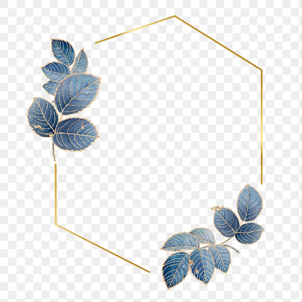 Leafy golden hexagon frame design element 