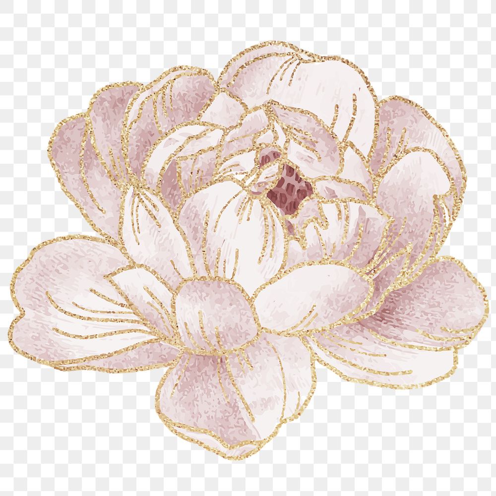 Pink peony flower sticker overlay with gold elements 